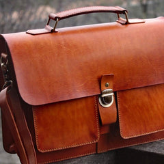 Cool Brown Handmade Leather Mens Briefcase Messenger Bag School Bag for men