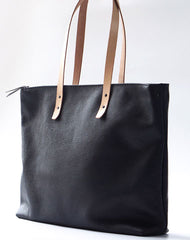 Handmade Black Leather Tote Purse Shoulder Bag Shopper Tote Bag for Women
