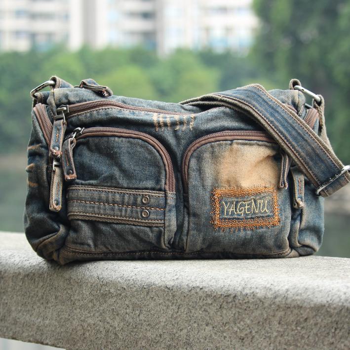 Blue Denim Mens Womens Side Bag Courier Bag Blue Jean Shoulder Bag Messenger Bag For Women