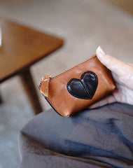 Cute Women Black Leather Zip Coin Wallet with Keychains Heart Keys Wallet Small Zip Change Wallet For Women