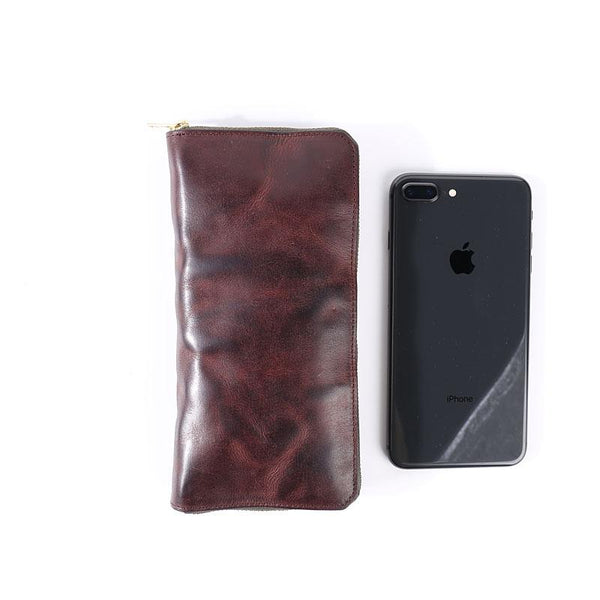 Cool Leather Mens Coffee Long Wallet Zipper - Back View