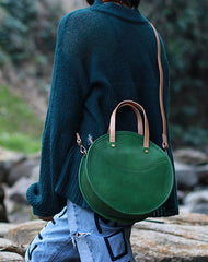 Vintage Womens Blue Leather Round Handbag Purses - Back View