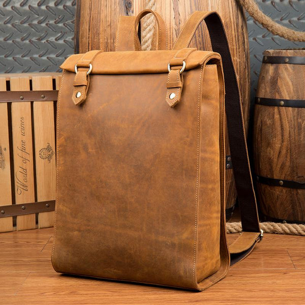Fashion Brown Mens Leather 15-inch Black Computer Backpack Brown Travel Backpack MSG03981151
