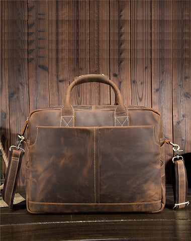 Leather Men Vintage Briefcase Handbag Shoulder Bag Work Bag For Men