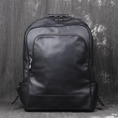 Black Leather Mens 14inch Laptop Backpack Backpacks School Backpack Travel Backpack for Men