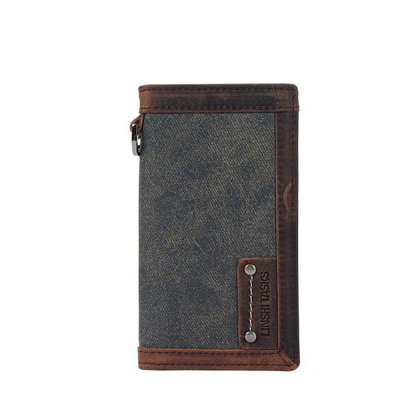 Casual Gray Canvas Leather Men's Long Wallet - Back View