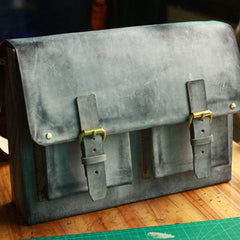 Handmade Vintage Leather Mens Cool Messenger Bags Gray Shoulder Bag for Men