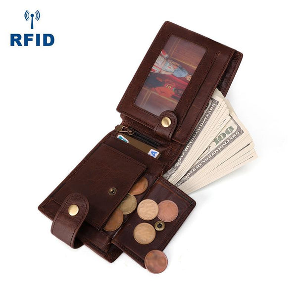 Small Trifold Leather Mens Wallet Billfold Wallet Trifold Wallet Driver's Licens FY00782195
