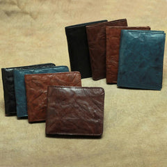 Vintage Brown Leather Men's Bifold Small Wallet Black Slim Vertical billfold Wallet For Men