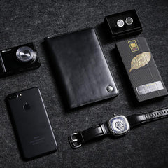 Fashion Leather Men's Black Bifold Long Wallet Passport Wallet Travel Wallet For Men