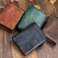 Cool Mens Small Leather Wallet Men Zipper billfold Wallets Bifold for Men