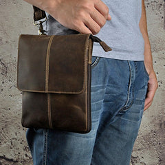Mens Leather Small COURIER BAG Side Bag Waist Pouch Holster Belt Case Belt Pouch for Men