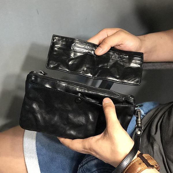 Fashion Black Leather Mens Long Wallet Brown - Back View