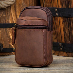 Dark Brown Leather Mens Cool Brown Waist Bag Phone Bag Belt Pouch Belt Bag For Men