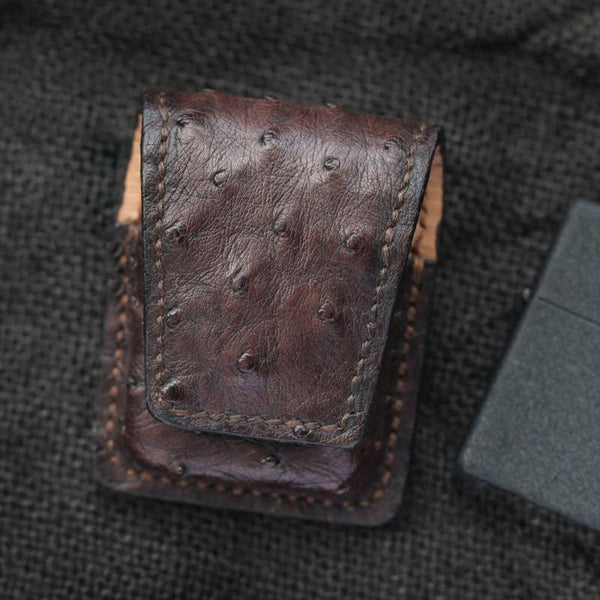 Cool Coffee Leather Mens Zippo Lighter Cases - Back View