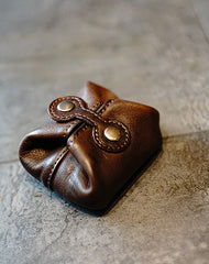 Vintage Women Brown Leather Coin Pouch Catch - Open View