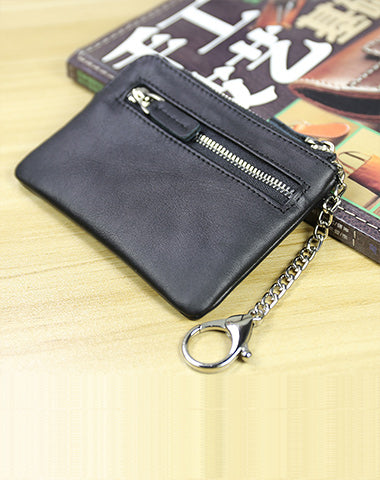 Cute Women Navy Leather Mini Zip Billfold Wallet with Keychain Navy Coin Wallet CH00392093