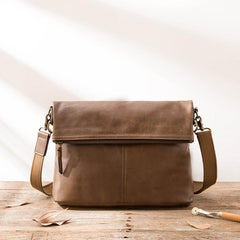 Brown Cool Leather Mens 11 inches Side Bags Messenger Bags Khaki Leather Courier Bag for Men