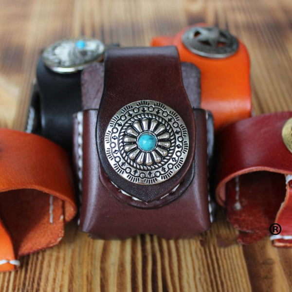Handmade Mens Black Leather Heavy Armor Zippo - Back View