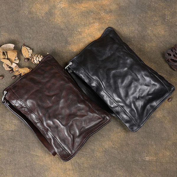 Cool Wrinkled Leather Mens Brown Long Wallet Wristlet Wallet Black Clutch Wallet DM01781033