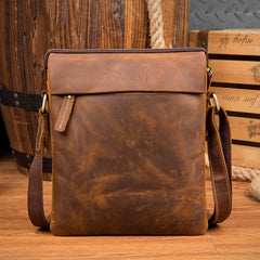 Brown Cool Leather 10 inches Small Vertical Side Bags Brown Messenger Bags Courier Bag for Men
