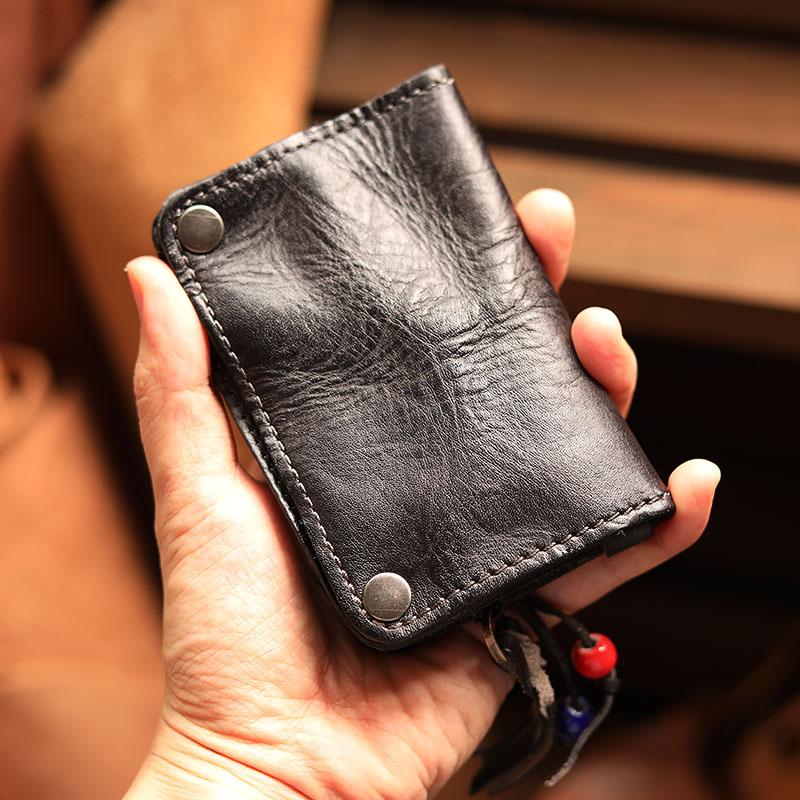 Cool Black Leather Mens billfold Key Wallet Bifold Brown Small Key Wallet Key Holder For Men