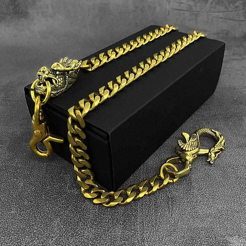 Cool Brass Mens Chinese Dragon Hooks 18‘’ Key Chain Long Pants Chain Wallet Chain Motorcycle Wallet Chain for Men