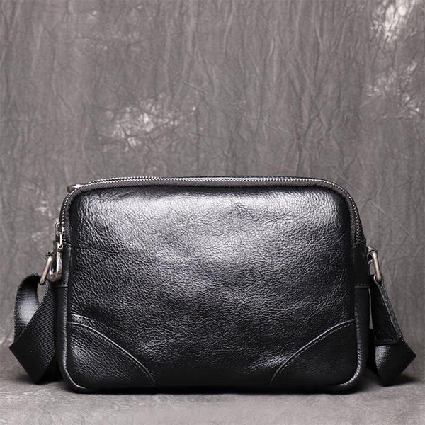 Black LEATHER MENS Small SIDE BAGS COURIER - Back View