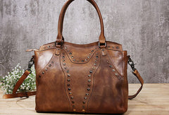 Genuine Handmade Bag Vintage Rivet Leather Handbag Shoulder Bag Crossbody Bag Women Leather Purse