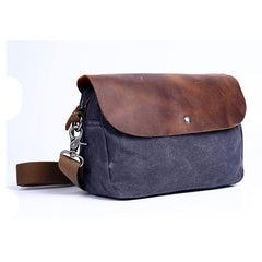 Mens Waxed Canvas Leather Small Side Bag Canvas Messenger Courier Bags for Men