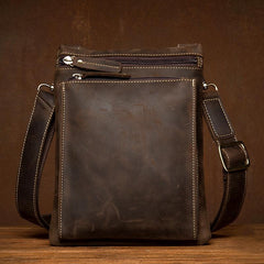 Dark Brown Cool Leather Small Vertical Side Bag Messenger Bags Courier Bag for Men