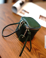 Vintage Coffee Leather Wristlet Wallet Cube Zip - Side View
