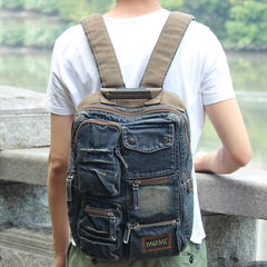 Denim Blue Mens 14 inches Backpack School Backpack Blue Jean Travel Backpack For Men - EverHandmade