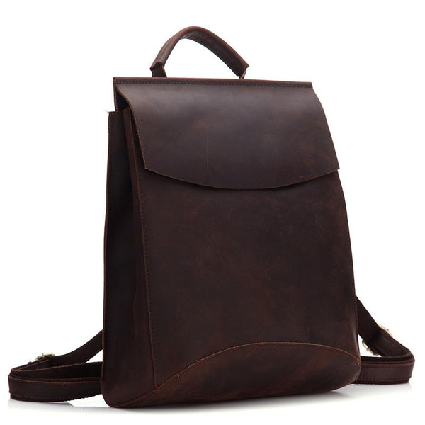 Vintage Brown LEATHER MEN'S Satchel College Backpack - Back View