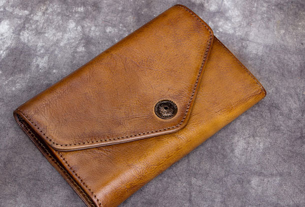 Genuine Leather Wallet Vintage billfold Wallet Bifold Wallet Purse For Men Women - EverHandmade