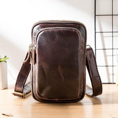 Black Leather Mens Mini Messenger Bag Belt Pouch Tan Side Bag Phone Bag Belt Bag For Men