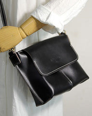 Cute Black LEATHER Side Bag Handmade WOMEN Black Crossbody BAG Phone Purse FOR WOMEN