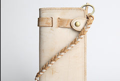 Handmade leather trucker wallet chain biker wallet long wallet beige leather men - EverHandmade