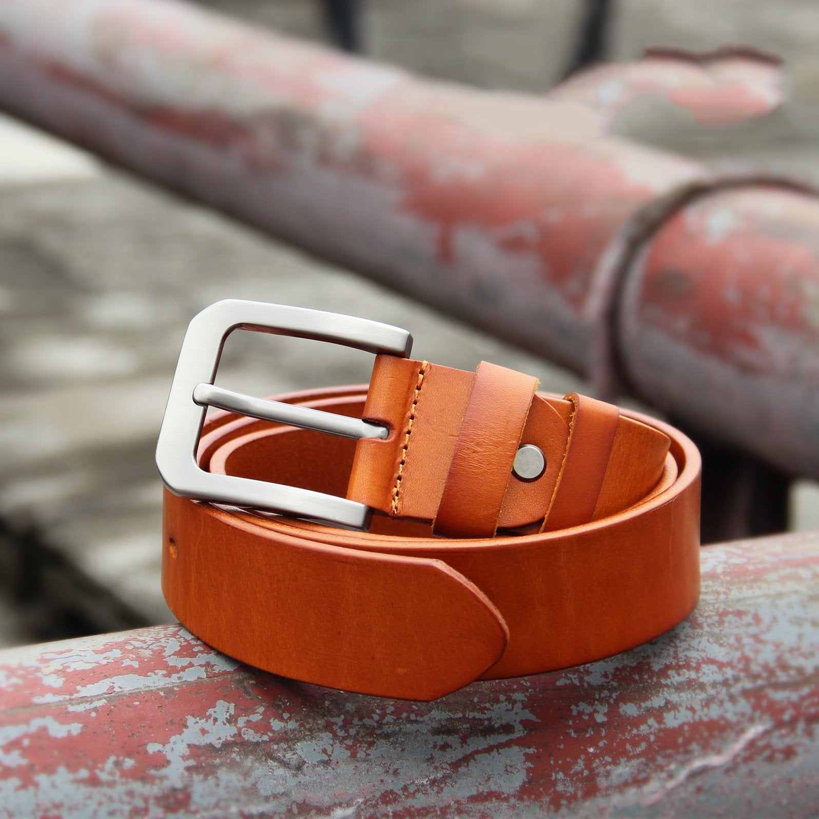 Cool Handmade Buckle Black Leather Mens Belt - Back View