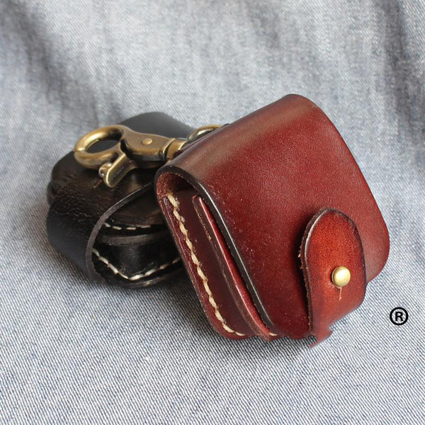 Mens Brown Leather Standard Zippo Lighter Cases - Back View