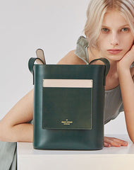 Stylish Leather Green Coffee Womens Bucket Purse Crossbody Bag Barrel Shoulder Bag for Women