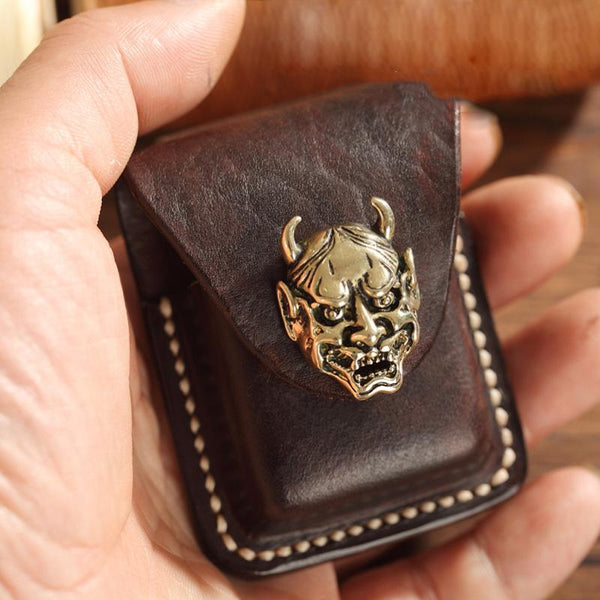 Handmade Leather Mens Zippo Lighter Case With - Back View