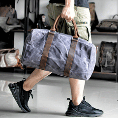 Waxed Canvas Leather Mens Large Fitness Bag Travel Green Weekender Bag Duffle Bag for Men