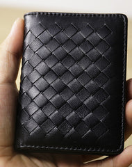 Women Blue Braided Leather Billfold Wallet Small Wallets Bifold Wallets For Women