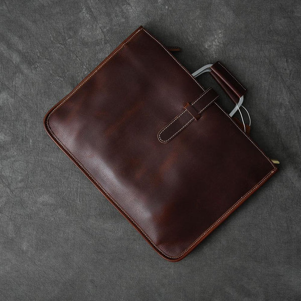 Leather Mens Dark Brown Briefcase 13'' Laptop Bag Red Brown Side Bag Handbag For 24J02591077