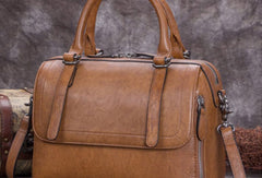 Genuine Leather Handbag Vintage Boston Bag Crossbody Bag Shoulder Bag Purse For Women - EverHandmade