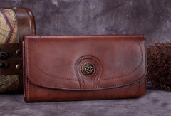 Genuine Leather Wallet Folded Long Wallet Vintage Wallet Purse For Women - EverHandmade