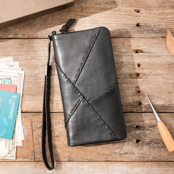 Cool Black Leather Mens Long Wallet Zipper Clutch Wallet Long Wallet Phone Bag W HB01591141