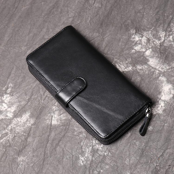 Simple Black Leather Long Wallet for Men - Back View