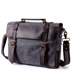 Waxed Canvas Leather Mens Side Bag 14‘’ Messenger Bag Computer Bag For Men
